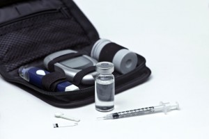 37913270 - insulin vial, syringe, lancet, strip and diabetic travel kit case.
